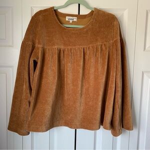 Texture and Thread Madewell Women L Corduroy Swing Top Long Bell Sleeve Brown